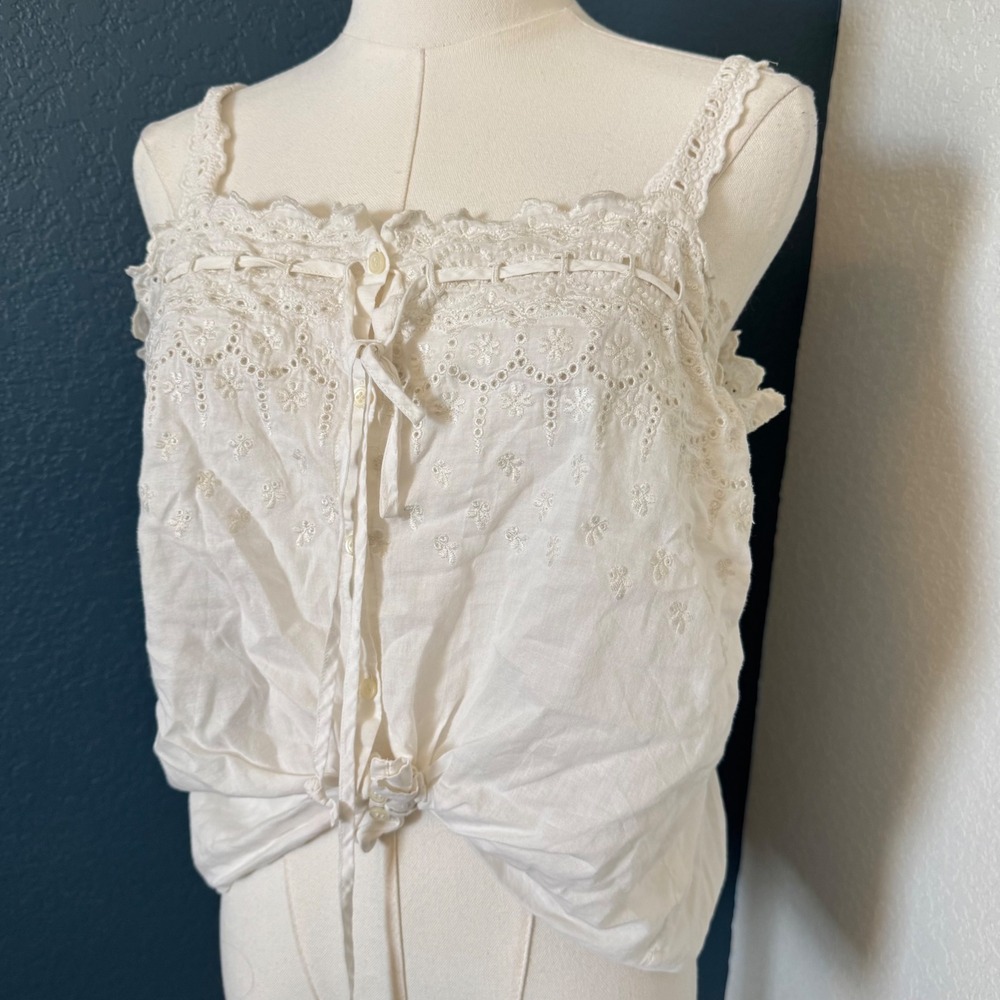 Cottagecore Boho Eyelet Madewell Cotton Lace Tank Size 6 White